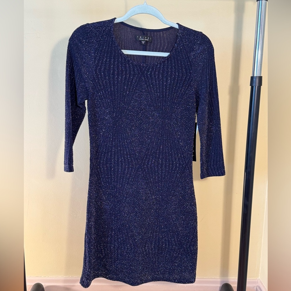 Trixxi Shimmering Midnight Blue Long Sleeve Dress